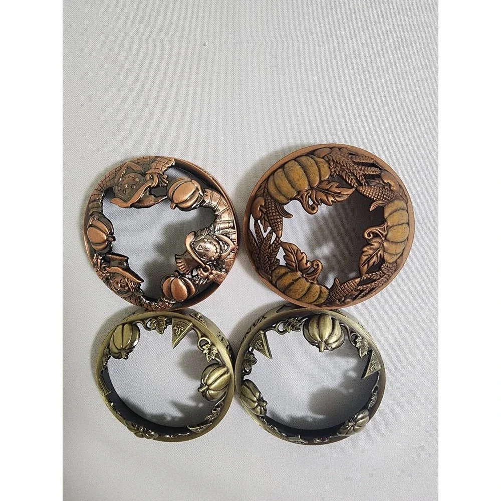 Yankee Candle Illuma-Lid Jar Toppers Lot of 4 Fall Pumpkin Harvest Metal Toppers